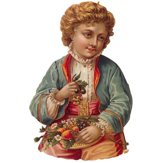 Victorian Boy with Fruit Bowl Large Scrap ~ Germany